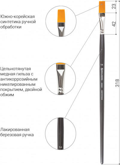 Кисть художественная плоская №14