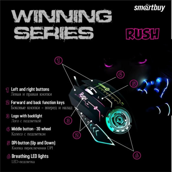Мышь проводная Smartbuy Rush Mission SBM-727G-K