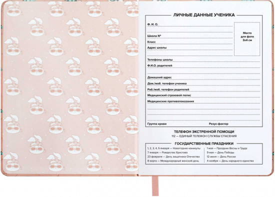 Дневник школьный «Паттерн зайки»