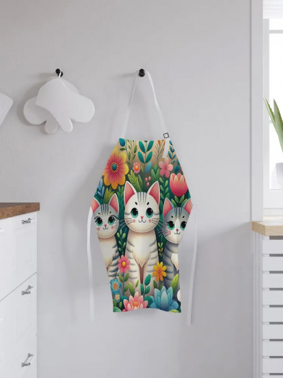 Фартук кухонный «Коты в цветах»
