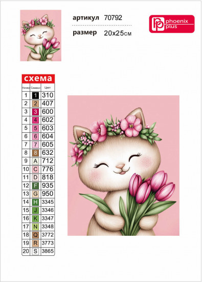 Мозаика алмазная «Кошечка с тюльпанами»