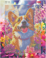 Мозаика алмазная с подрамником «Корги в цветах» - Фото 3