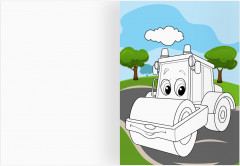 Веселые машинки. Раскраска с цветным фоном - Фото 1