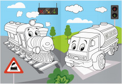 Веселые машинки. Раскраска с цветным фоном - Фото 2