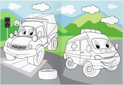 Веселые машинки. Раскраска с цветным фоном - Фото 4