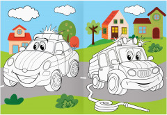 Веселые машинки. Раскраска с цветным фоном - Фото 8