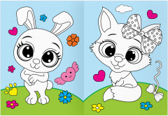 Животные в стиле kawaii. Раскраска с цветным фоном - Фото 3