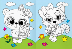 Животные в стиле kawaii. Раскраска с цветным фоном - Фото 4