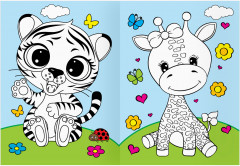 Животные в стиле kawaii. Раскраска с цветным фоном - Фото 5