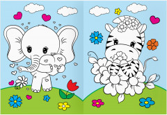 Животные в стиле kawaii. Раскраска с цветным фоном - Фото 6