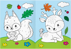 Животные в стиле kawaii. Раскраска с цветным фоном - Фото 7