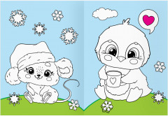 Животные в стиле kawaii. Раскраска с цветным фоном - Фото 8