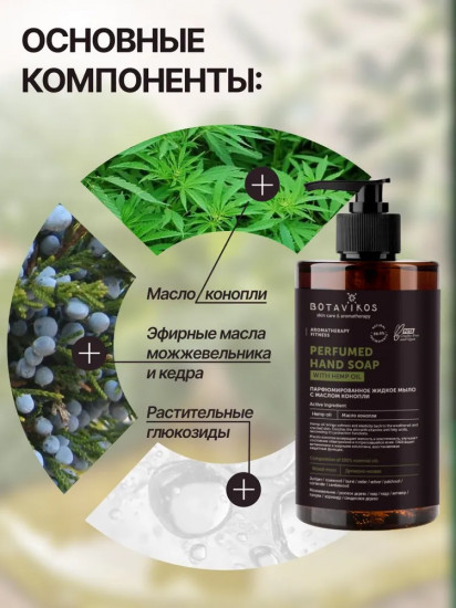 Мыло для рук жидкое натуральное с маслом конопли «Aromatherapy Fitness»