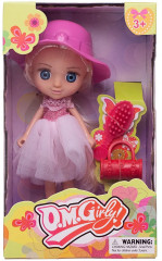 Кукла-мини в бело-розовом платье и розовой шляпке - Фото 1