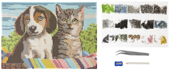 Мозаика алмазная «Котенок и щенок»