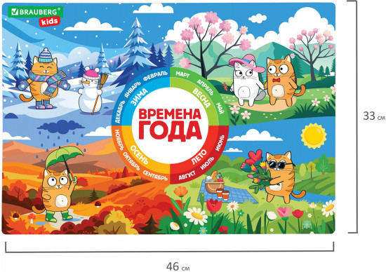 Настольное покрытие «Кот-энтузиаст изучает времена года»