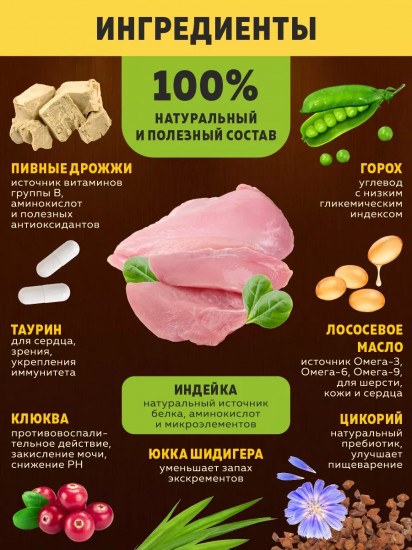 Сухой корм для взрослых кошек, живущих в помещении «Turkey. Индейка»