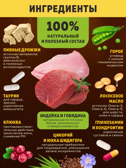 Сухой корм для взрослых кошек крупных пород «Beef. Говядина и индейка»