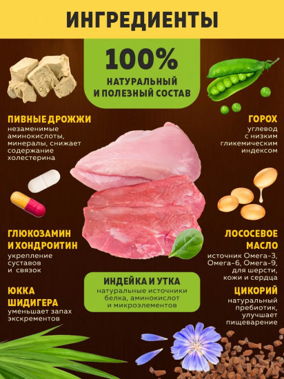 Сухой корм для взрослых собак мелких пород «Duck. Индейка и утка»