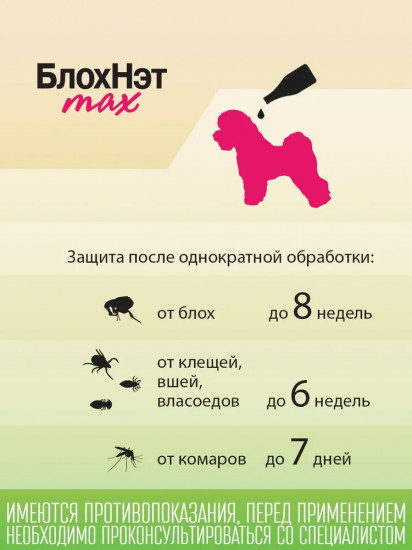 Капли для собак и щенков от всех видов внешних паразитов «Блохнэт max» (до 5 кг, 1 пипетка)