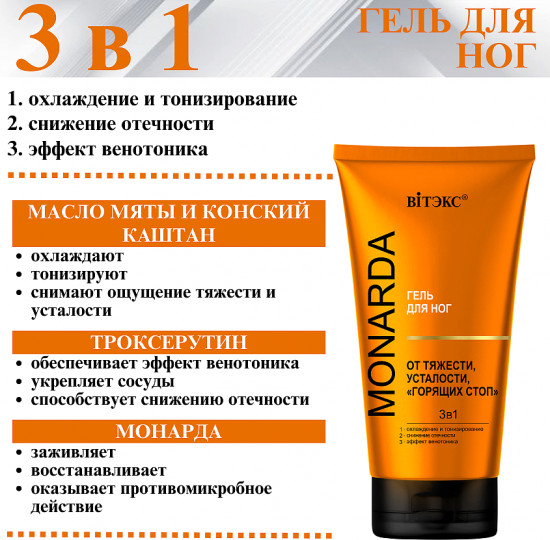 Гель для ног от тяжести, усталости, «горящих стоп» «3 в 1»