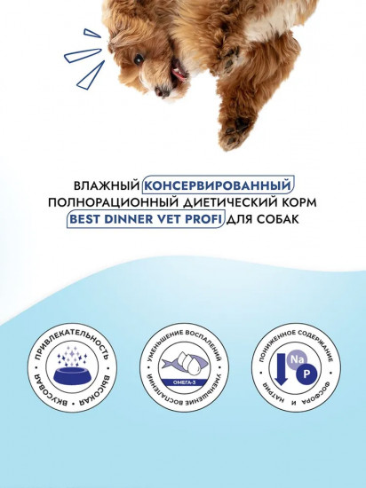 Корм влажный при заболеваниях почек у взрослых собак с птицей