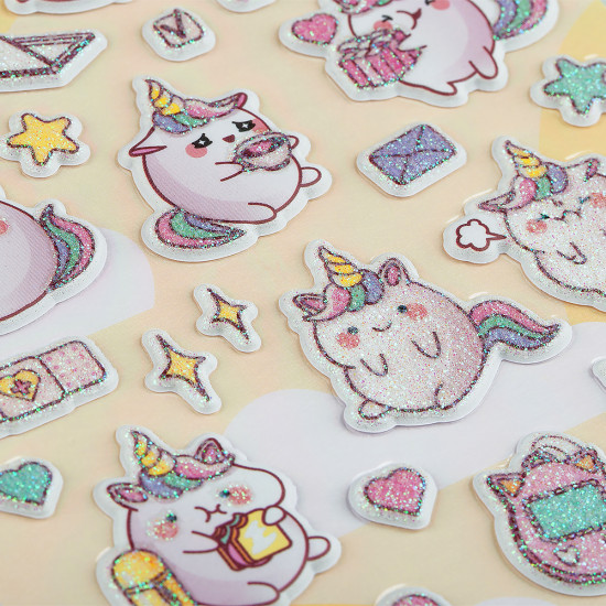 Наклейки объемные многоразовые с блёстками «Cute unicorn»
