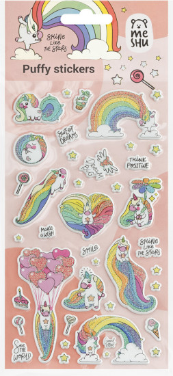 Наклейки объемные многоразовые с блёстками «Rainbow unicorn»