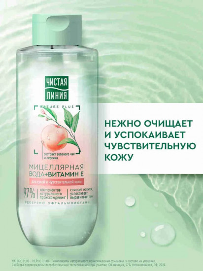 Мицеллярная вода с витамином E для сухой и чувствительной кожи «Экстракт зеленого чая и персика»