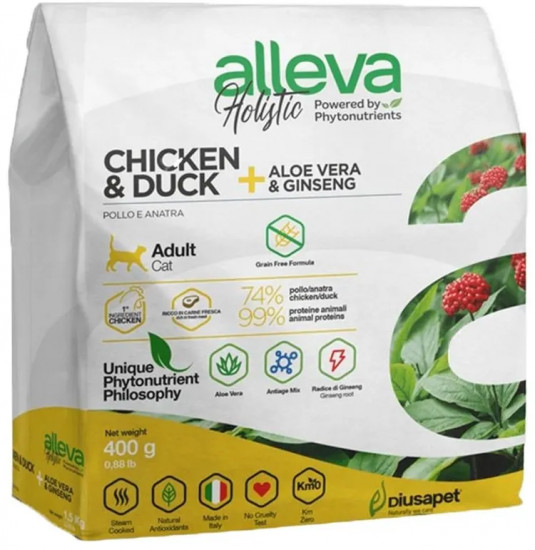 Корм сухой для взрослых кошек с курицей, уткой, алое вера и женьшенем «Holistic Cat Adult Chicken & Duck»