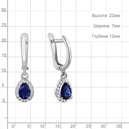 Серьги из серебра с фианитами и наносапфирами
