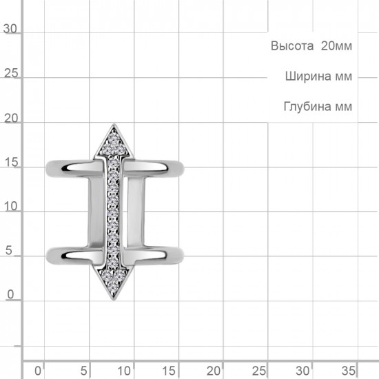 Кольцо на вторую фалангу из серебра с фианитами