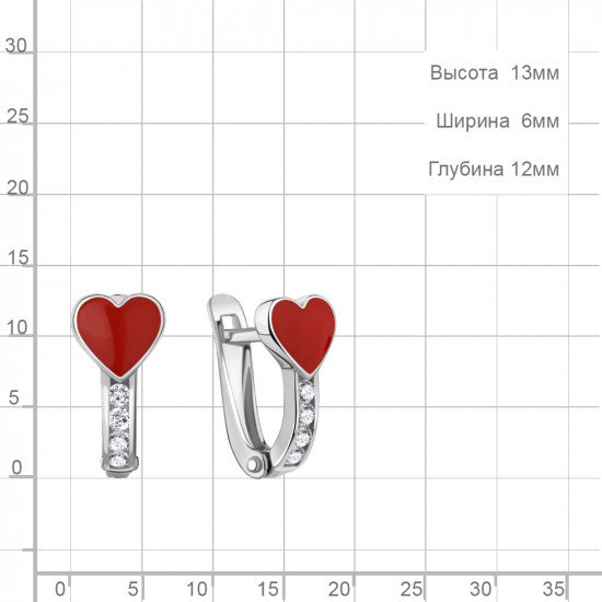 Серьги из серебра с фианитами и эмалью