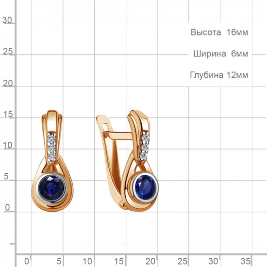 Серьги из золочёного серебра с фианитами и наносапфирами